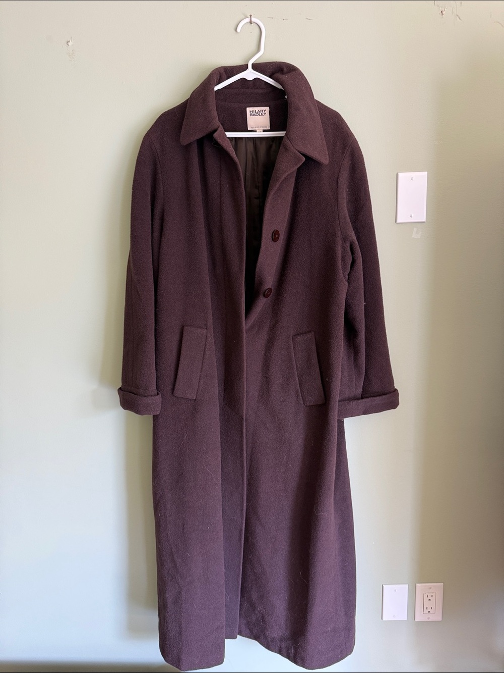 Hilary Radley alpaca/wool blend long purple wine pea coat vintage button size 12